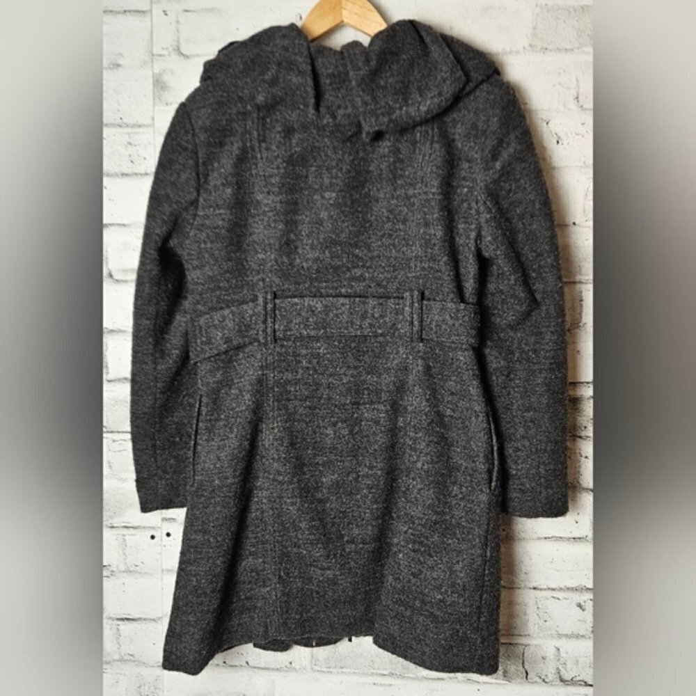 Laura Petite Grey Wool Blend Pea Coat With Floral Accents On the Collar. - Picture 2 of 7